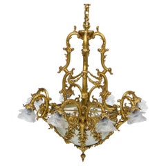 Antique Italian ormolu 9 light chandelier with crystal shades 