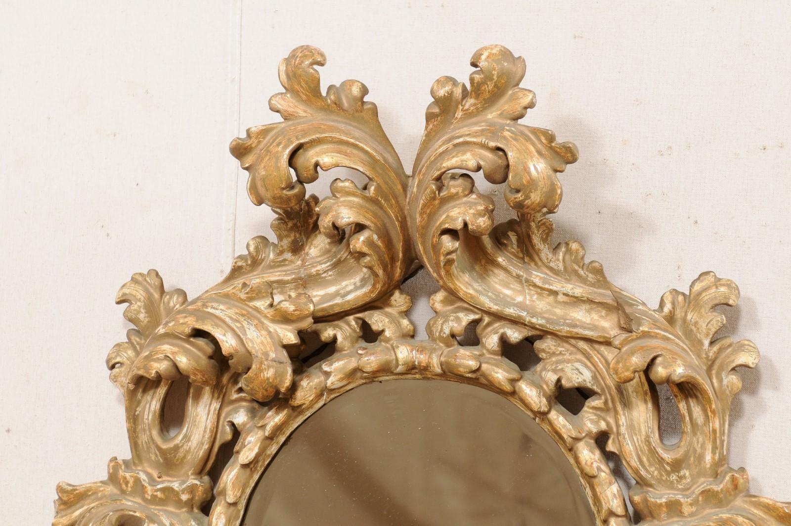 18th Century Italian Ornate Acanthus-Carved Mirror w/Oblong, Oval-Shaped Glass, 18th/19th C. For Sale
