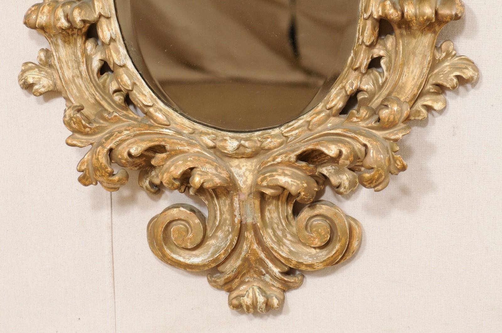 Gesso Italian Ornate Acanthus-Carved Mirror w/Oblong, Oval-Shaped Glass, 18th/19th C. For Sale