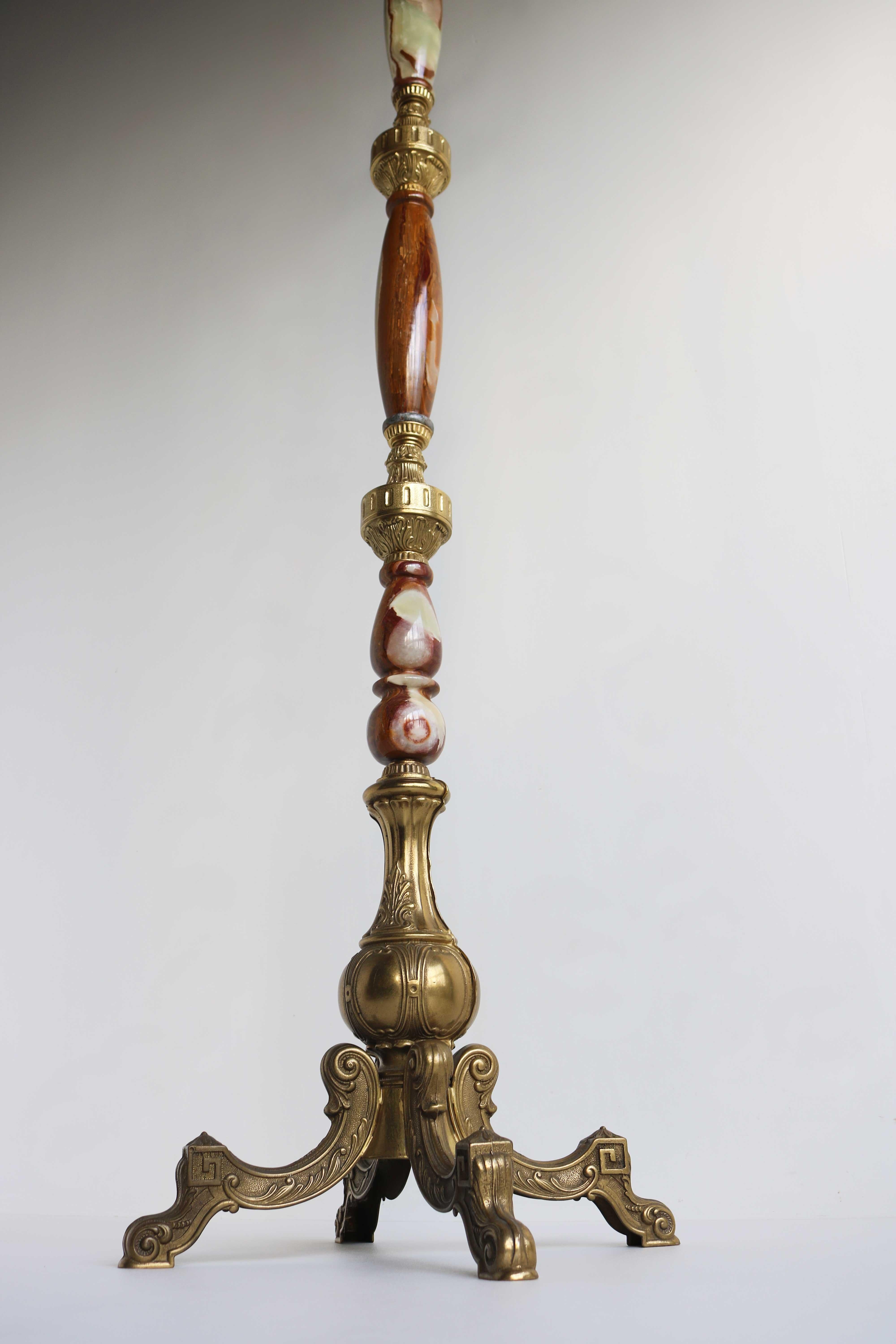 Italian Ornate Antique Brass & Onyx Brown Marble Coat Hat Rack Hall Tree, 1950s For Sale 4