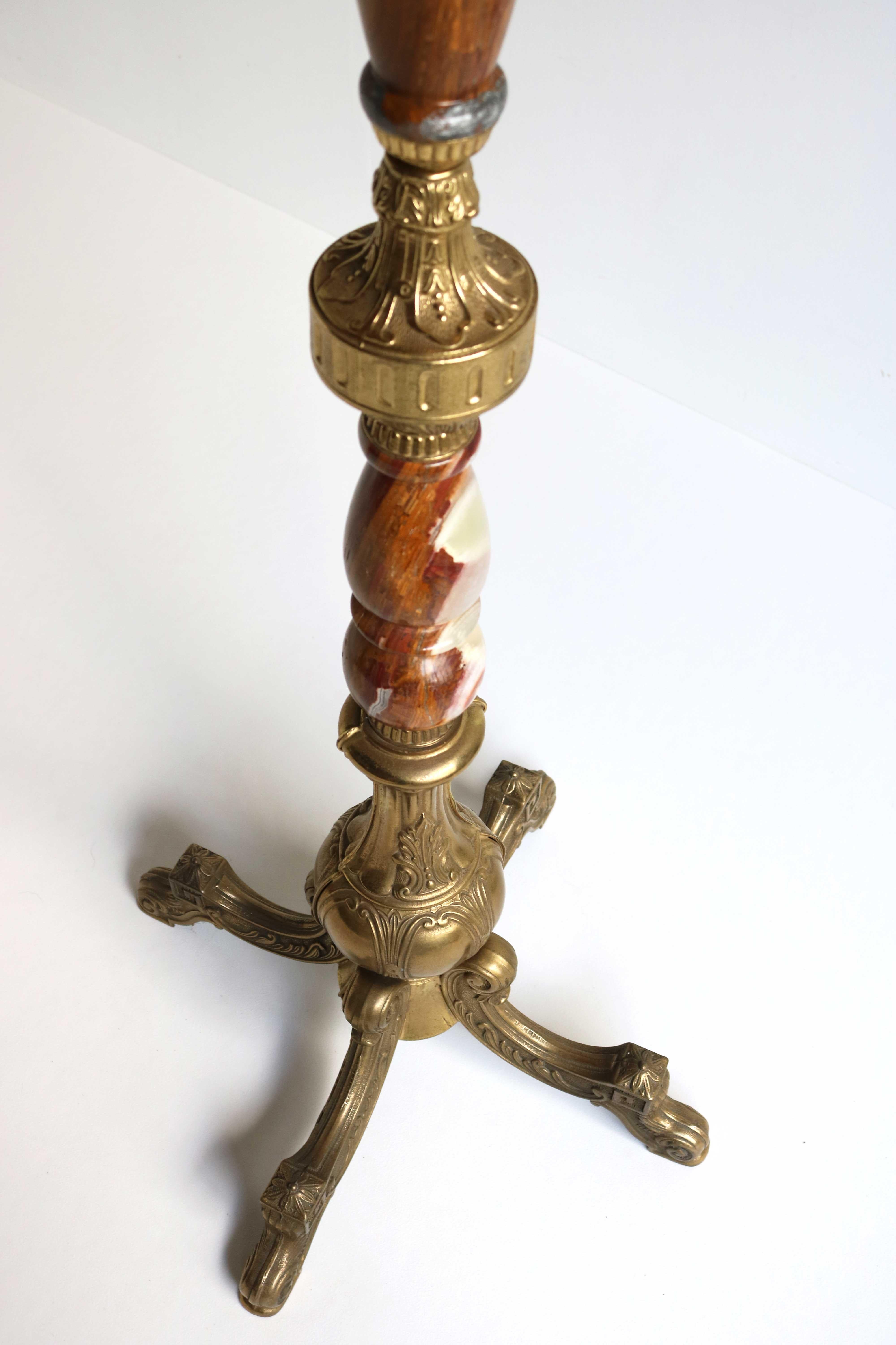 Italian Ornate Antique Brass & Onyx Brown Marble Coat Hat Rack Hall Tree, 1950s For Sale 7