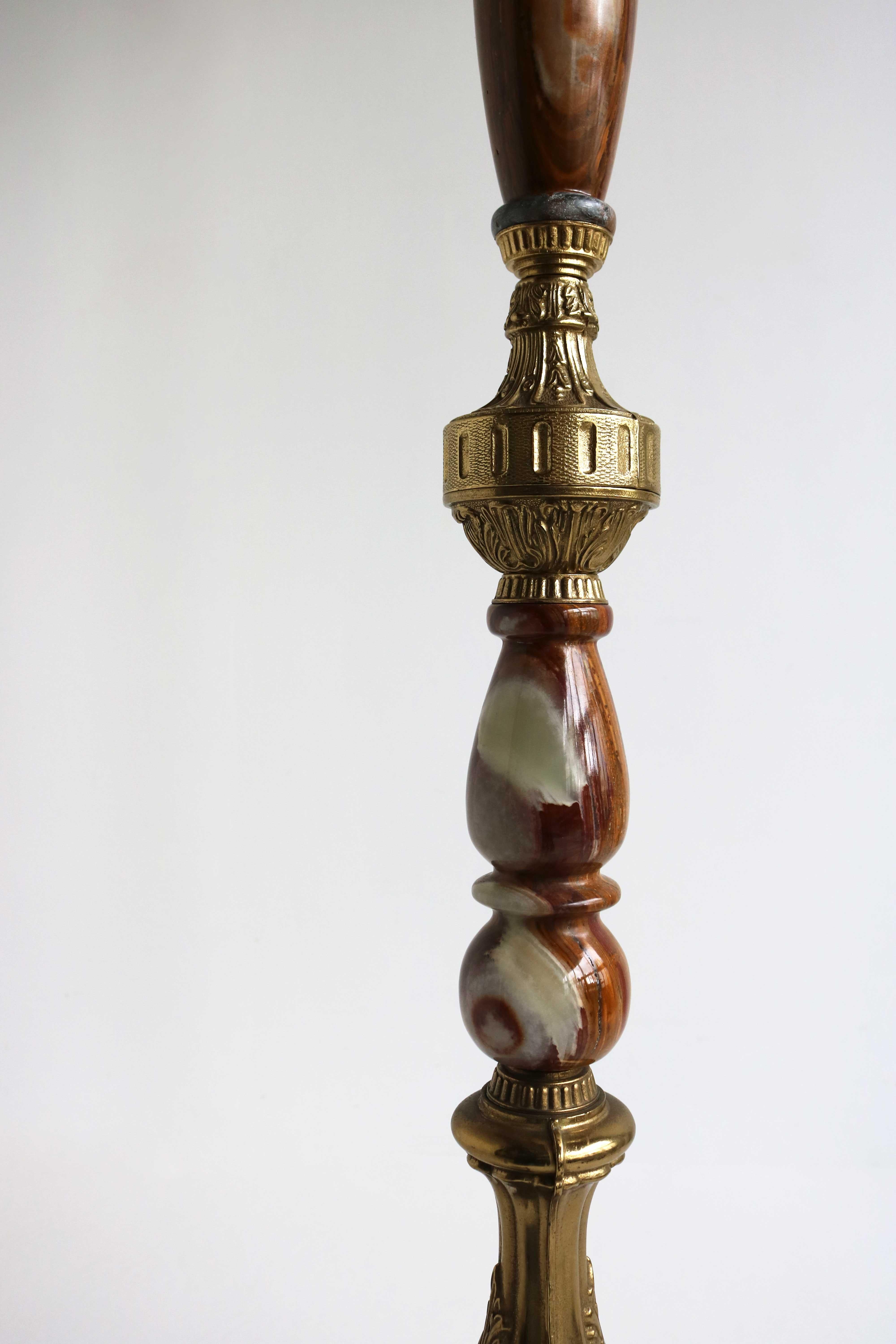 Italian Ornate Antique Brass & Onyx Brown Marble Coat Hat Rack Hall Tree, 1950s For Sale 8