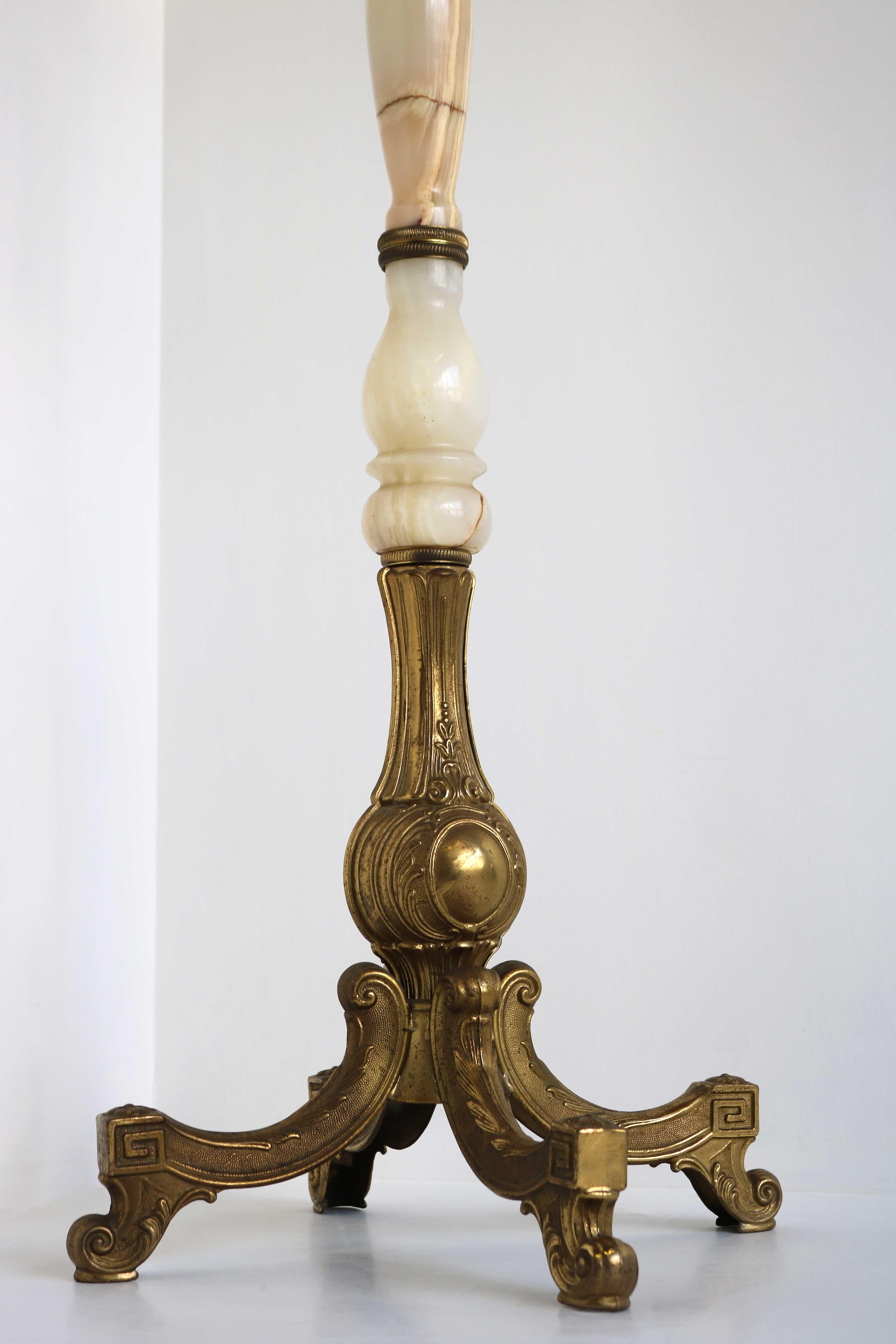 Italian Ornate Antique Brass & Onyx Brown Marble Coat Hat Rack Hall Tree 1950s In Good Condition In Ijzendijke, NL
