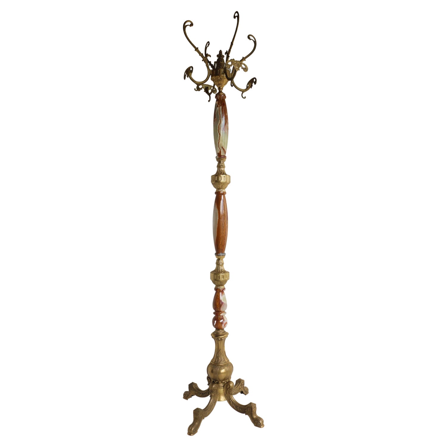 Mid-Century Italian Brass Marble Luxury Coat Rack Hall Tree 1950s Ornate  Onyx For Sale at 1stDibs