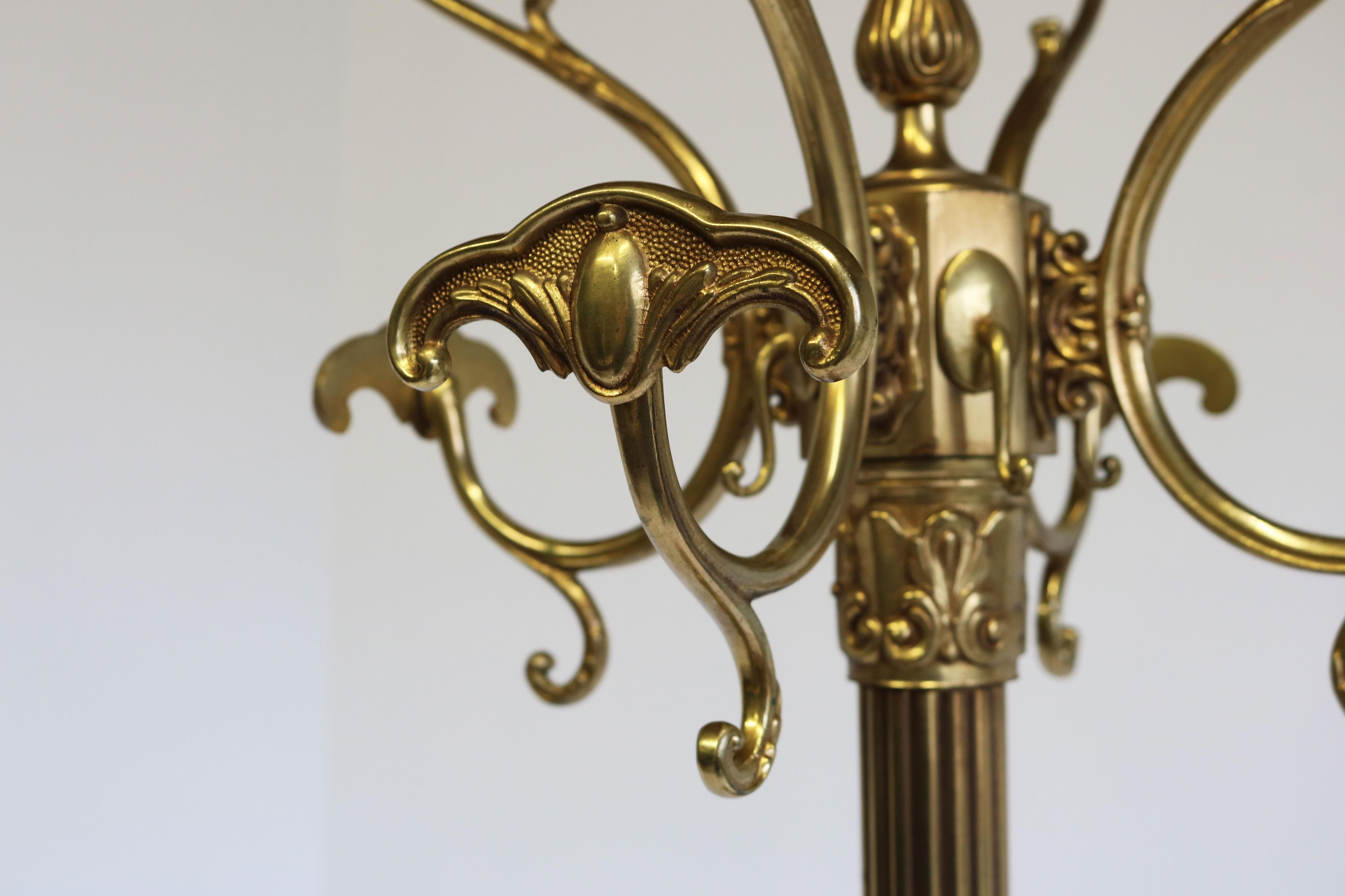 Italian Ornate Antique Brass & Onyx Marble Coat Hat Rack Hall Tree Woman 1950 6