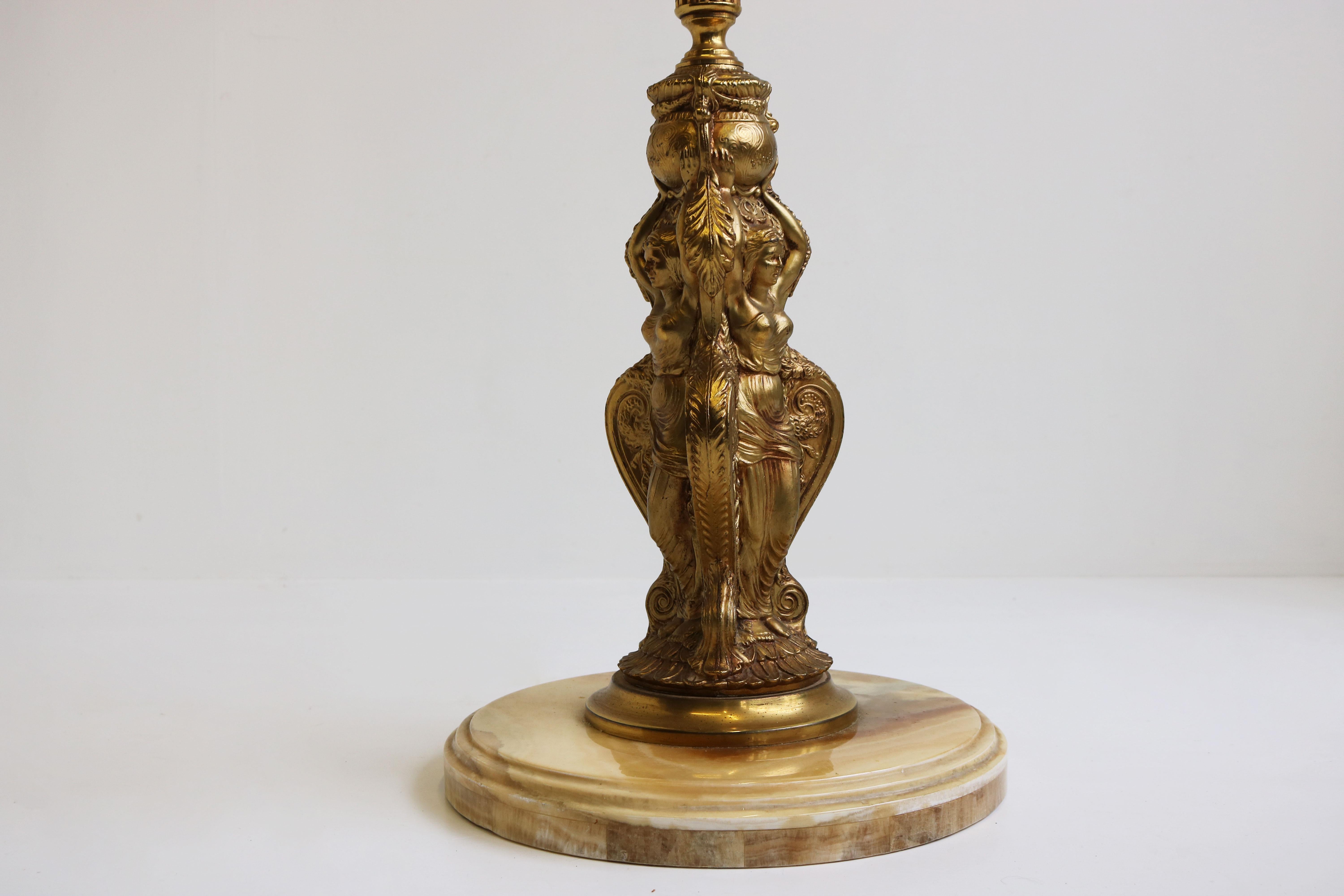 Italian Ornate Antique Brass & Onyx Marble Coat Hat Rack Hall Tree Woman 1950 In Good Condition In Ijzendijke, NL
