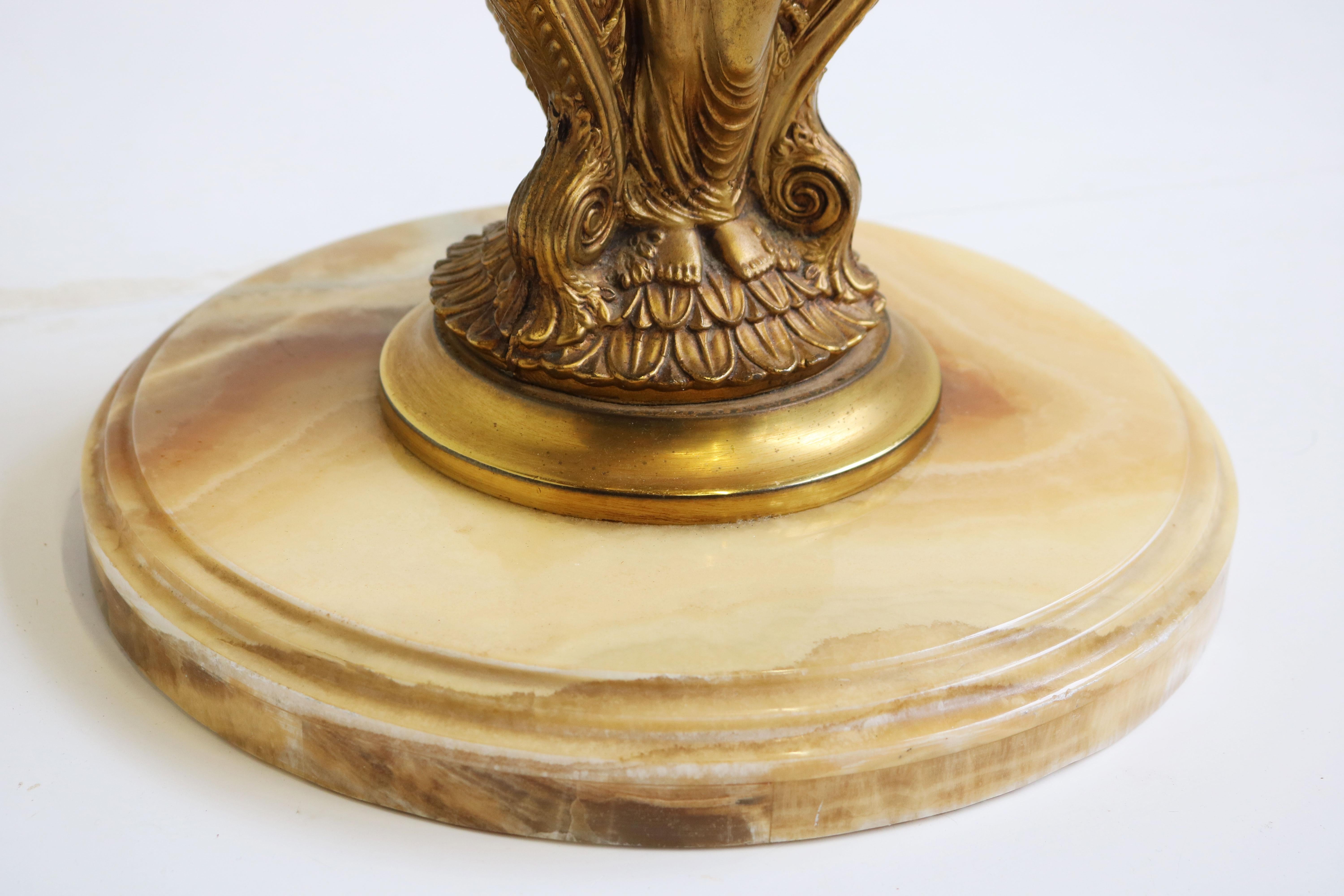 Mid-20th Century Italian Ornate Antique Brass & Onyx Marble Coat Hat Rack Hall Tree Woman 1950