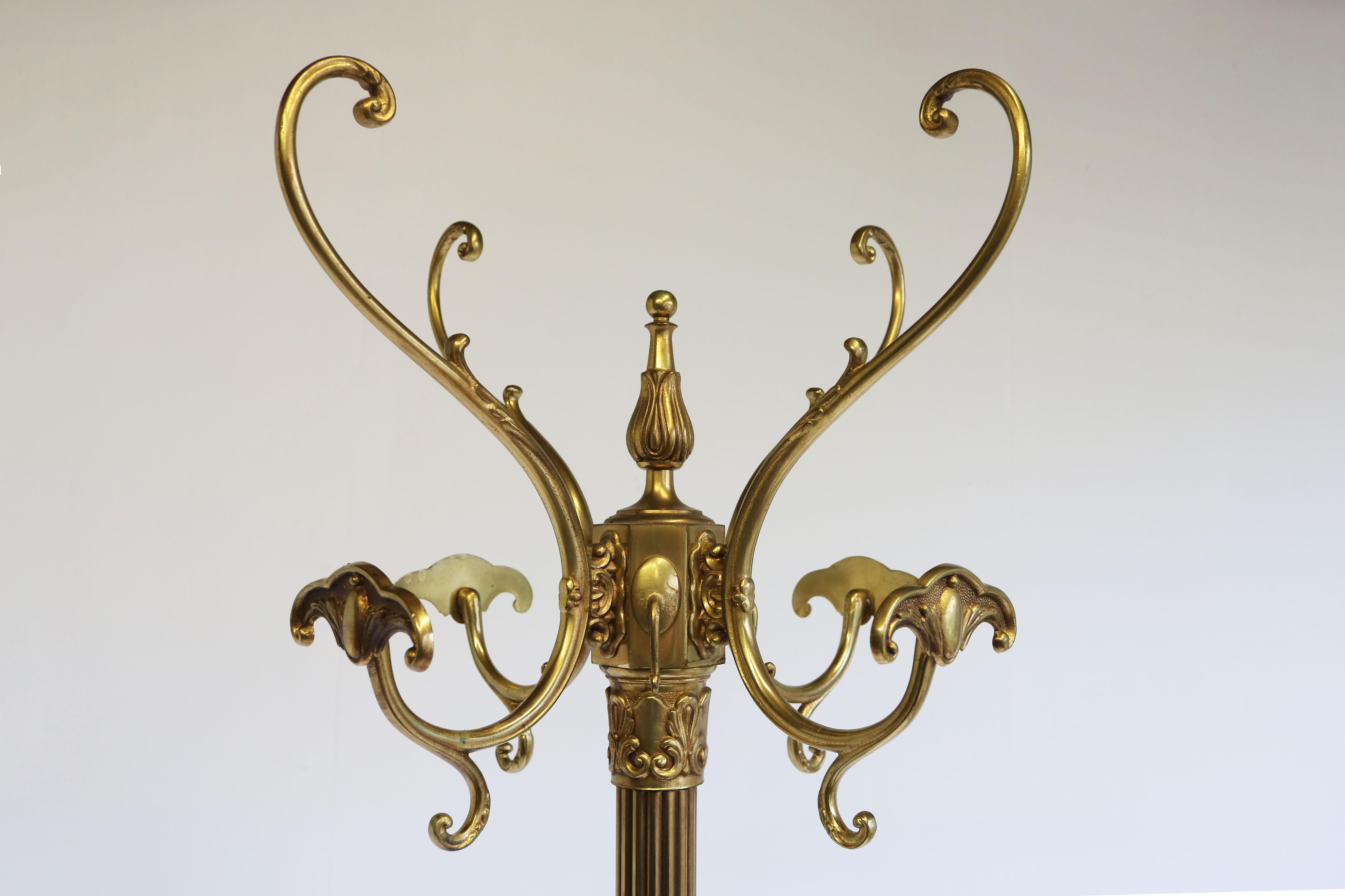 Italian Ornate Antique Brass & Onyx Marble Coat Hat Rack Hall Tree Woman 1950 1