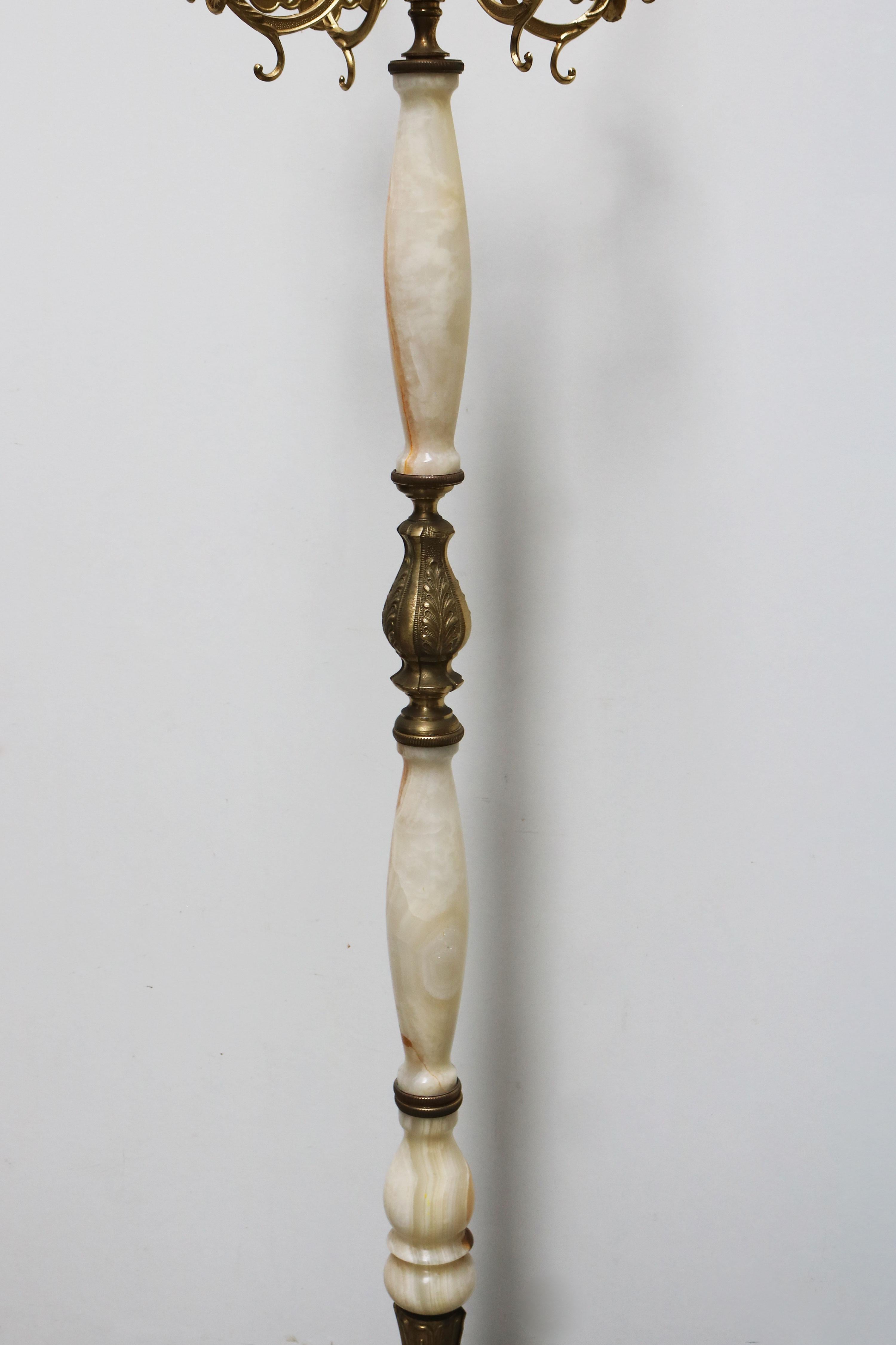 Italian Ornate Antique Brass & Onyx Round Marble Coat Hat Rack Hall Tree 1940 5