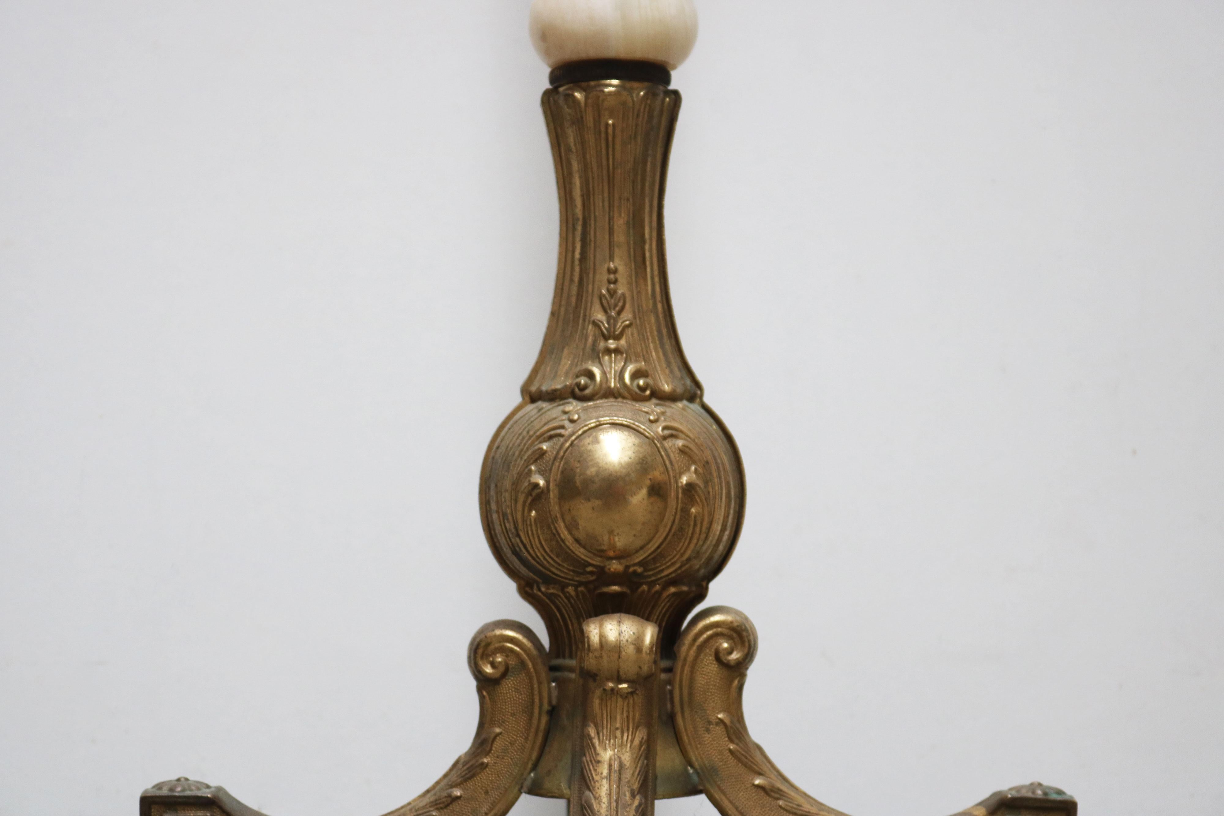 Italian Ornate Antique Brass & Onyx Round Marble Coat Hat Rack Hall Tree 1940 6