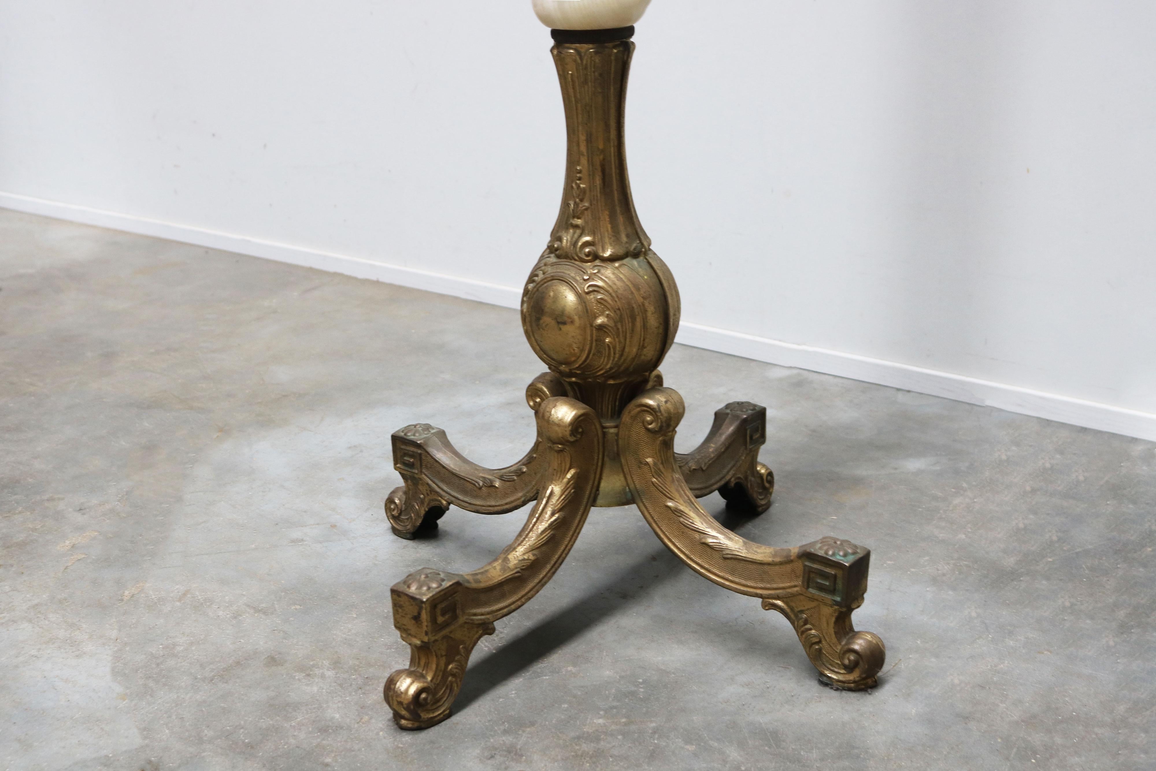 Italian Ornate Antique Brass & Onyx Round Marble Coat Hat Rack Hall Tree 1940 7