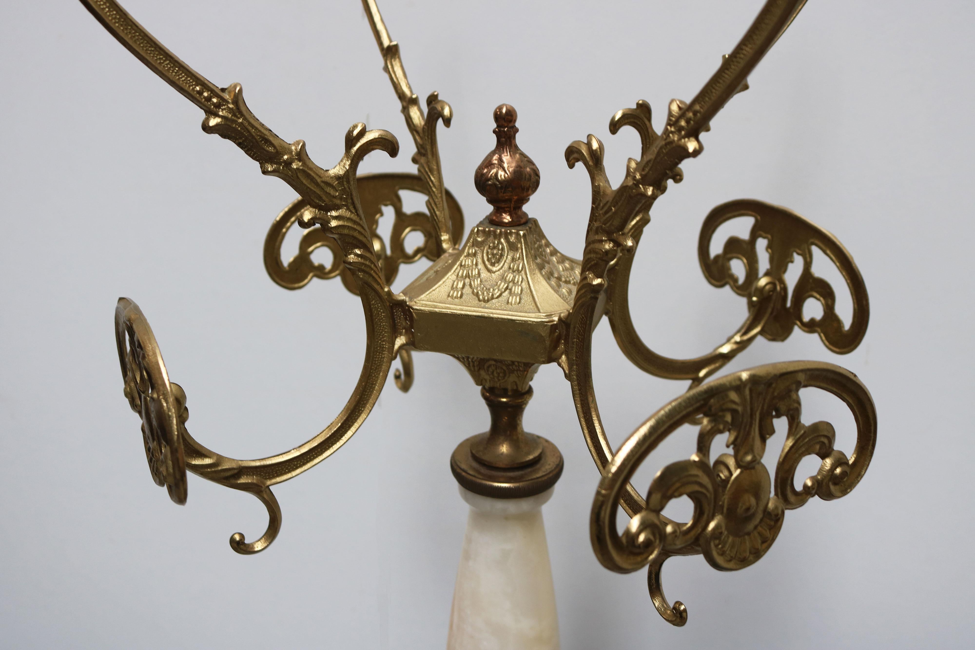 Mid-20th Century Italian Ornate Antique Brass & Onyx Round Marble Coat Hat Rack Hall Tree 1940