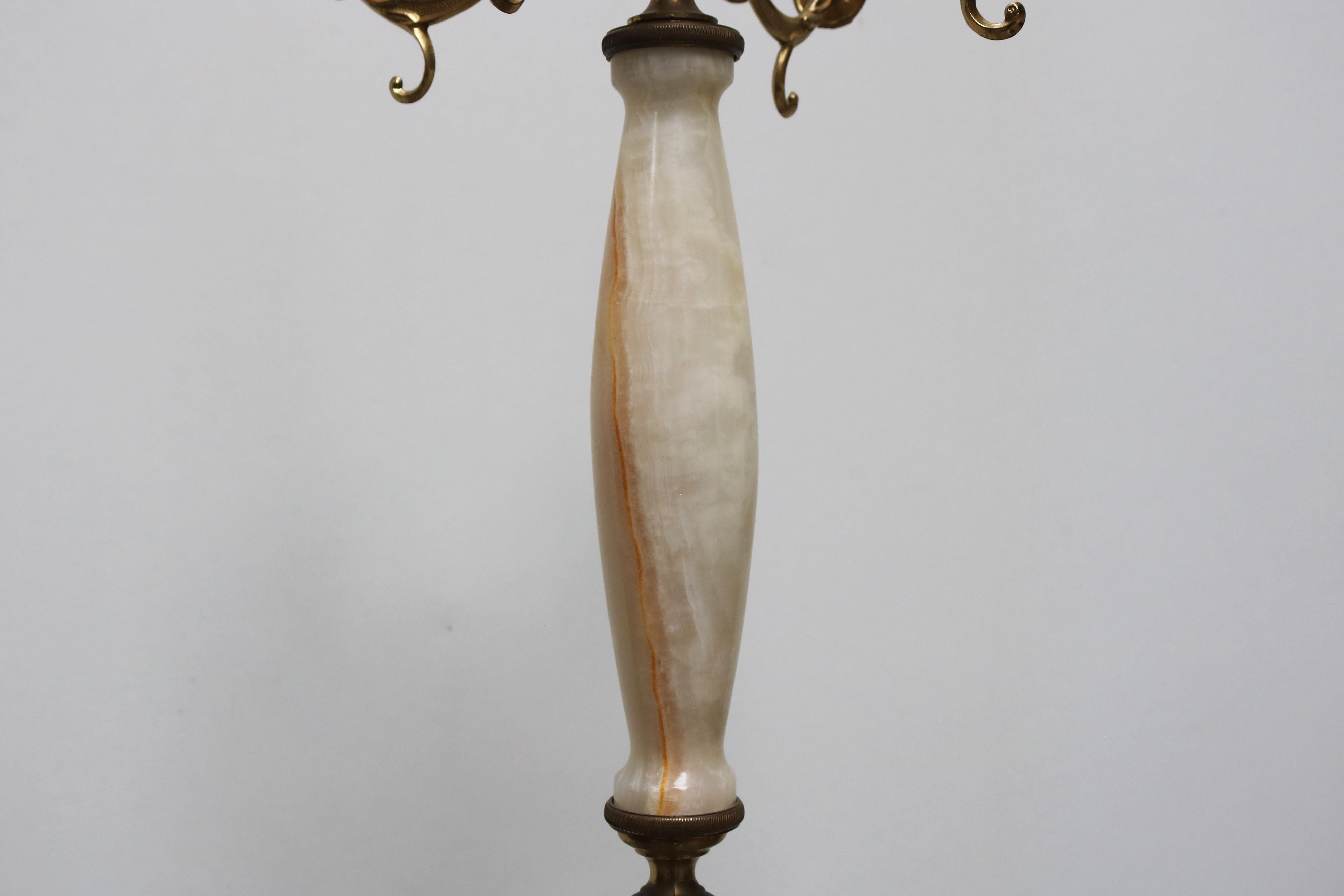 Italian Ornate Antique Brass & Onyx Round Marble Coat Hat Rack Hall Tree 1940 1