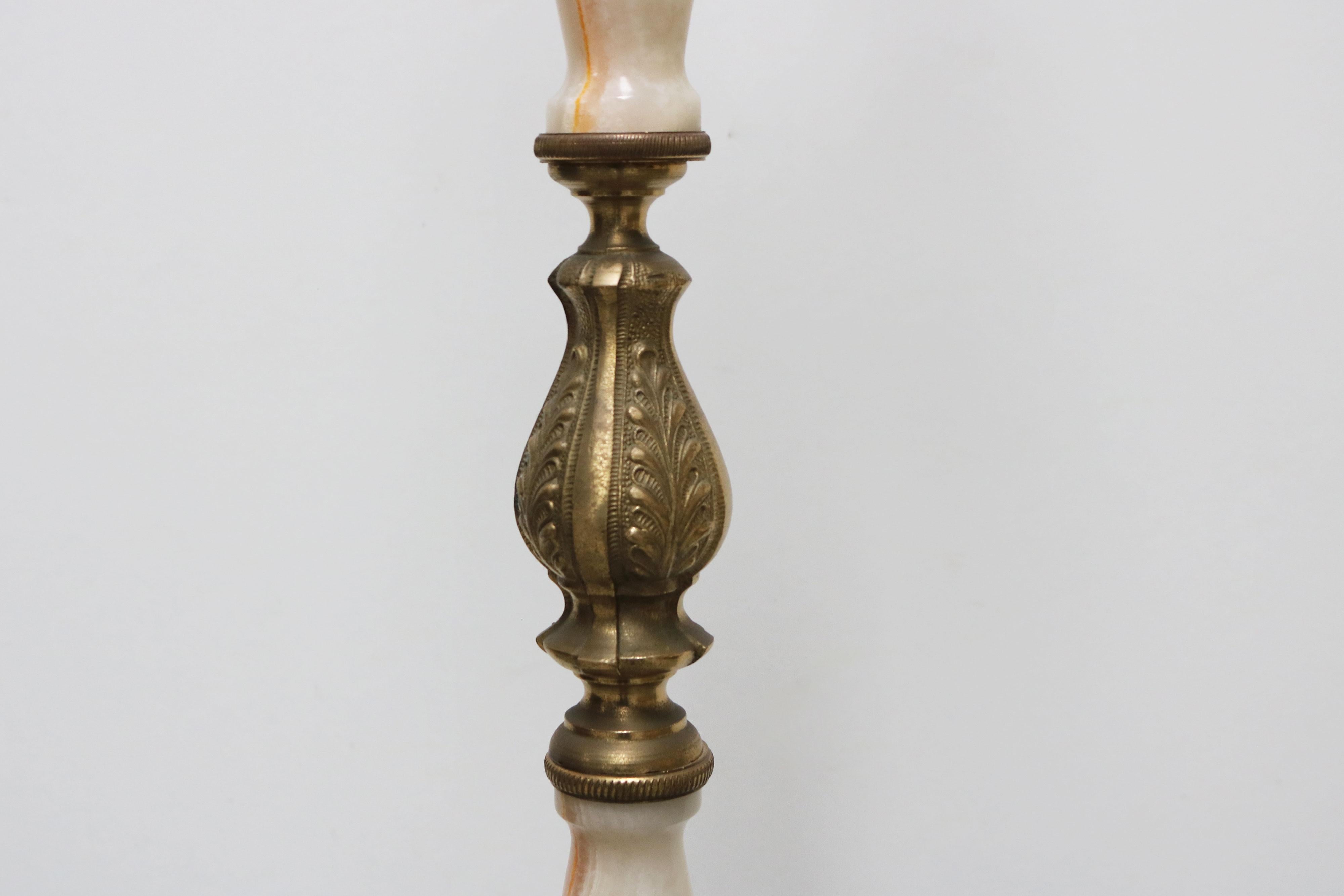Italian Ornate Antique Brass & Onyx Round Marble Coat Hat Rack Hall Tree 1940 2