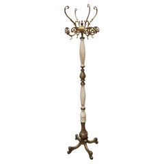 Italian Ornate Antique Brass & Onyx Round Marble Coat Hat Rack Hall Tree 1940