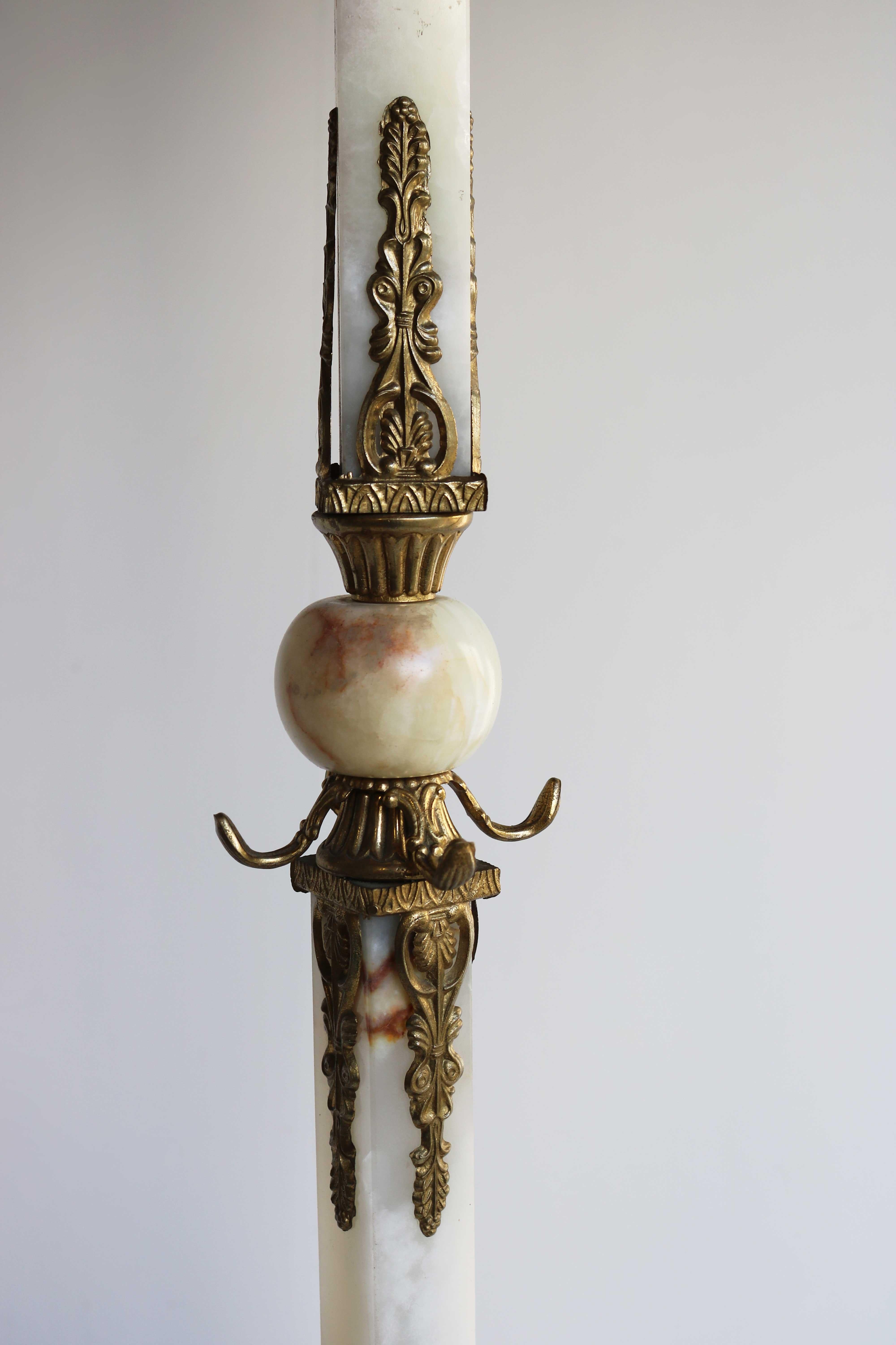 Mid-20th Century Italian Ornate Antique Brass & Onyx Square Marble Coat Hat Rack Hall Tree Stand For Sale
