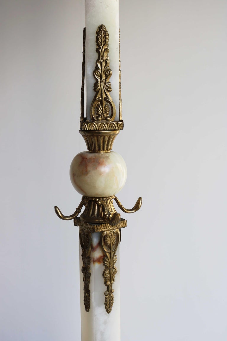 Italian Ornate Antique Brass & Onyx Square Marble Coat Hat Rack Hall Tree Stand For Sale 2