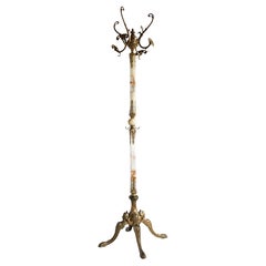 Italian Ornate Vintage Brass & Onyx Square Marble Coat Hat Rack Hall Tree Stand