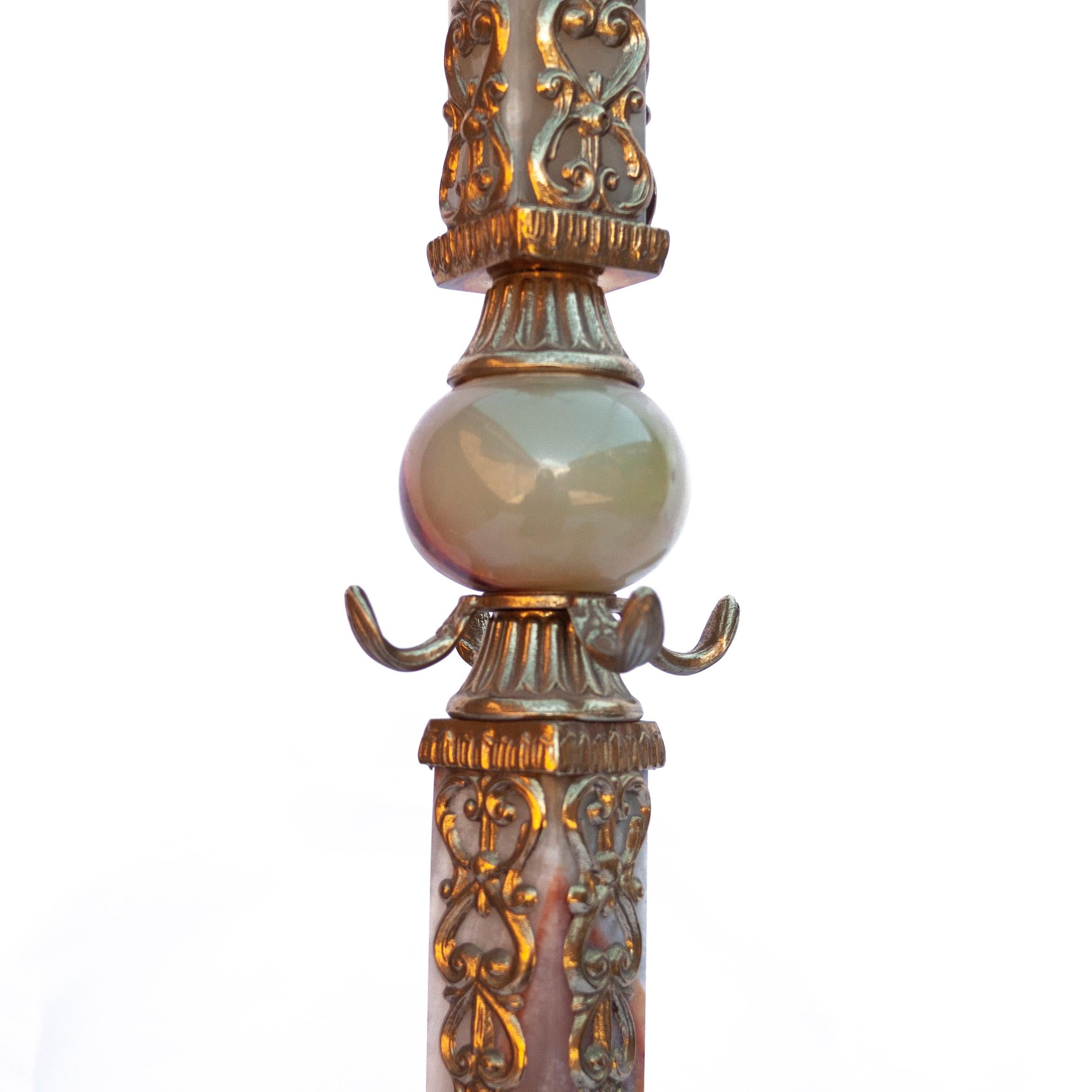 Hollywood Regency Italian Ornate Brass and Marble Coat Rack, 1950s For Sale