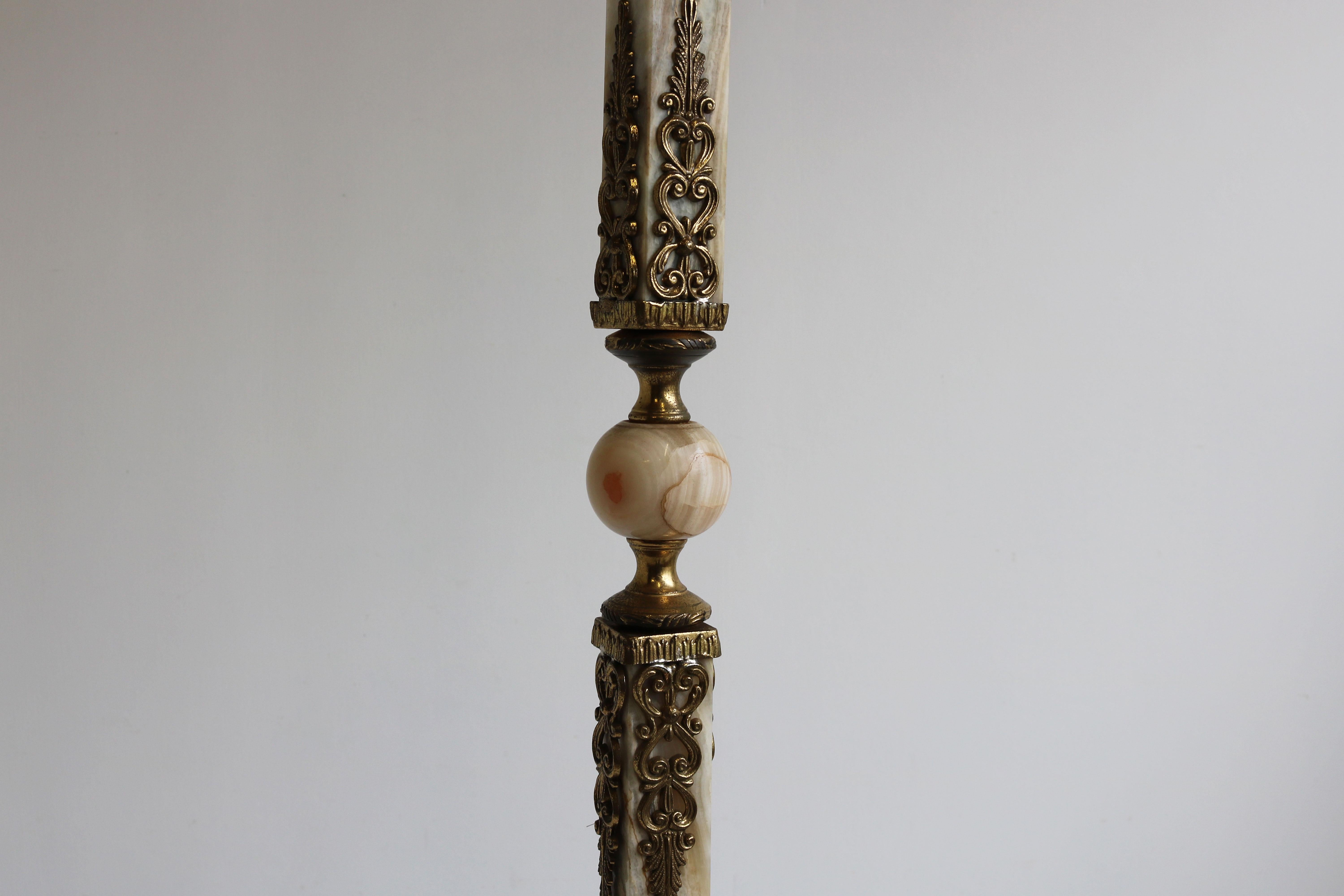 Mid-20th Century Italian Ornate Brass Marble Luxury Coat Rack Hall Tree 50s Hallway Hat Rack Onyx
