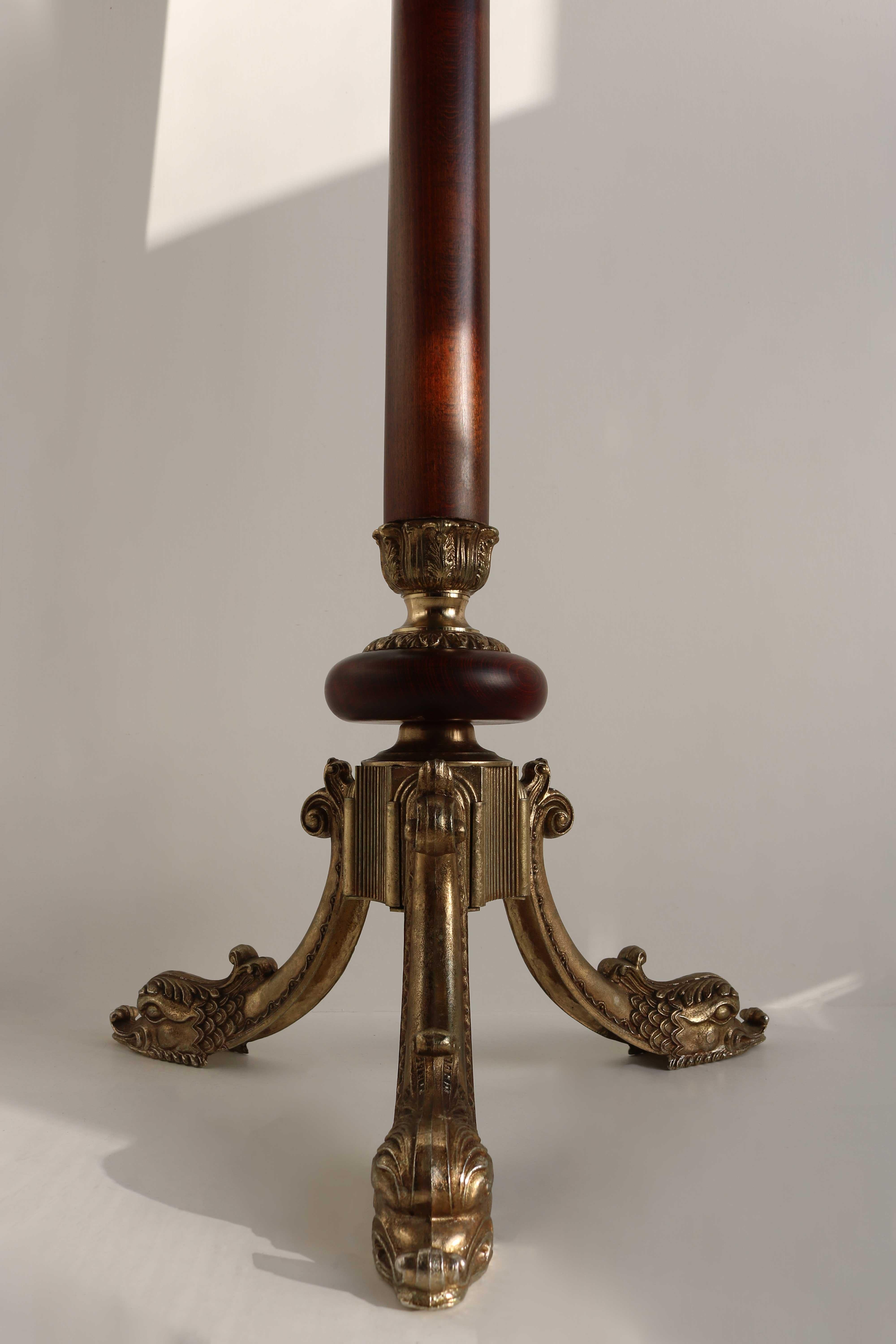 Italian Ornate Brass & Wood Coat Hat Rack Hall Tree Floor Stand Neo Classical 3