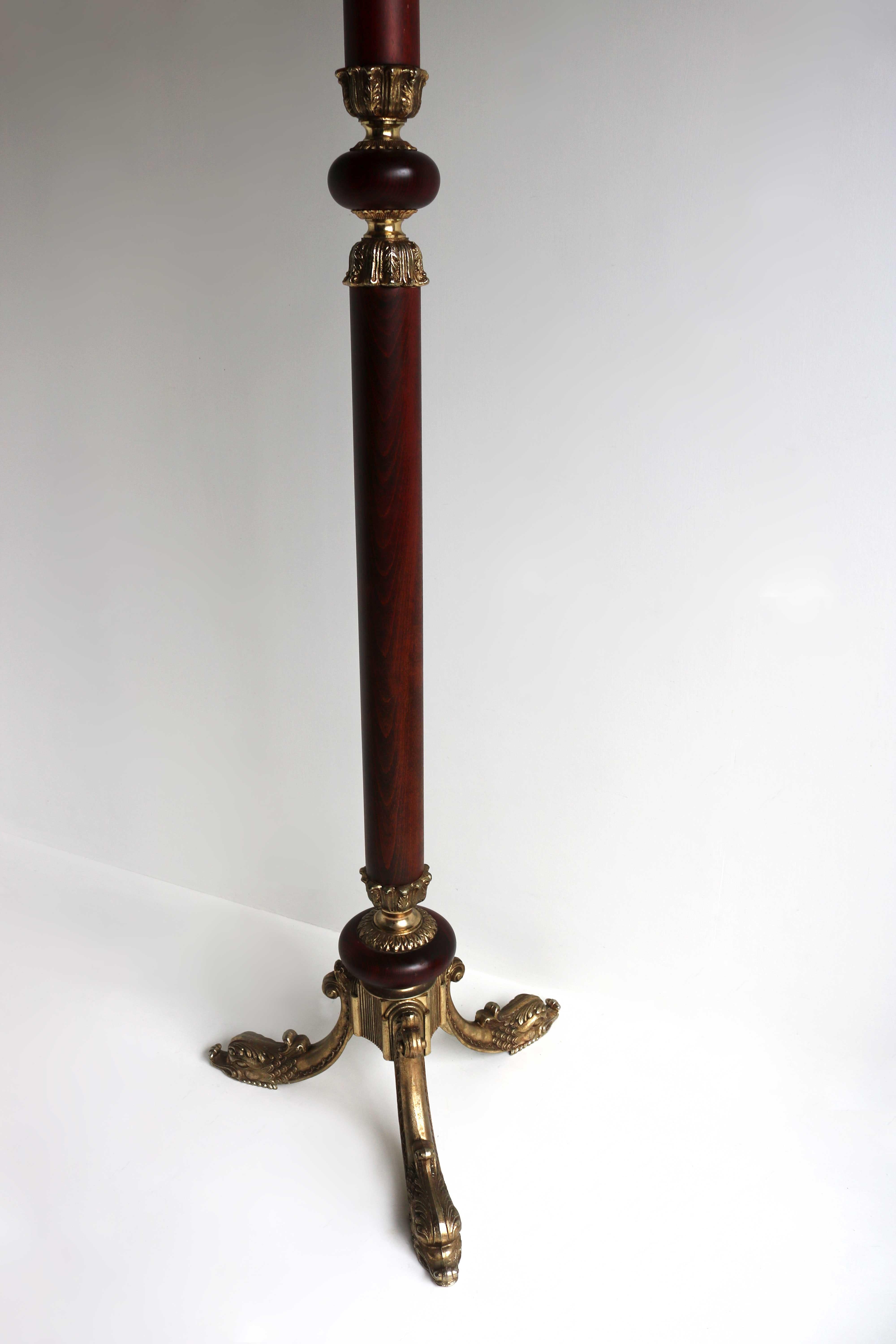 Hand-Crafted Italian Ornate Brass & Wood Coat Hat Rack Hall Tree Floor Stand Neo Classical