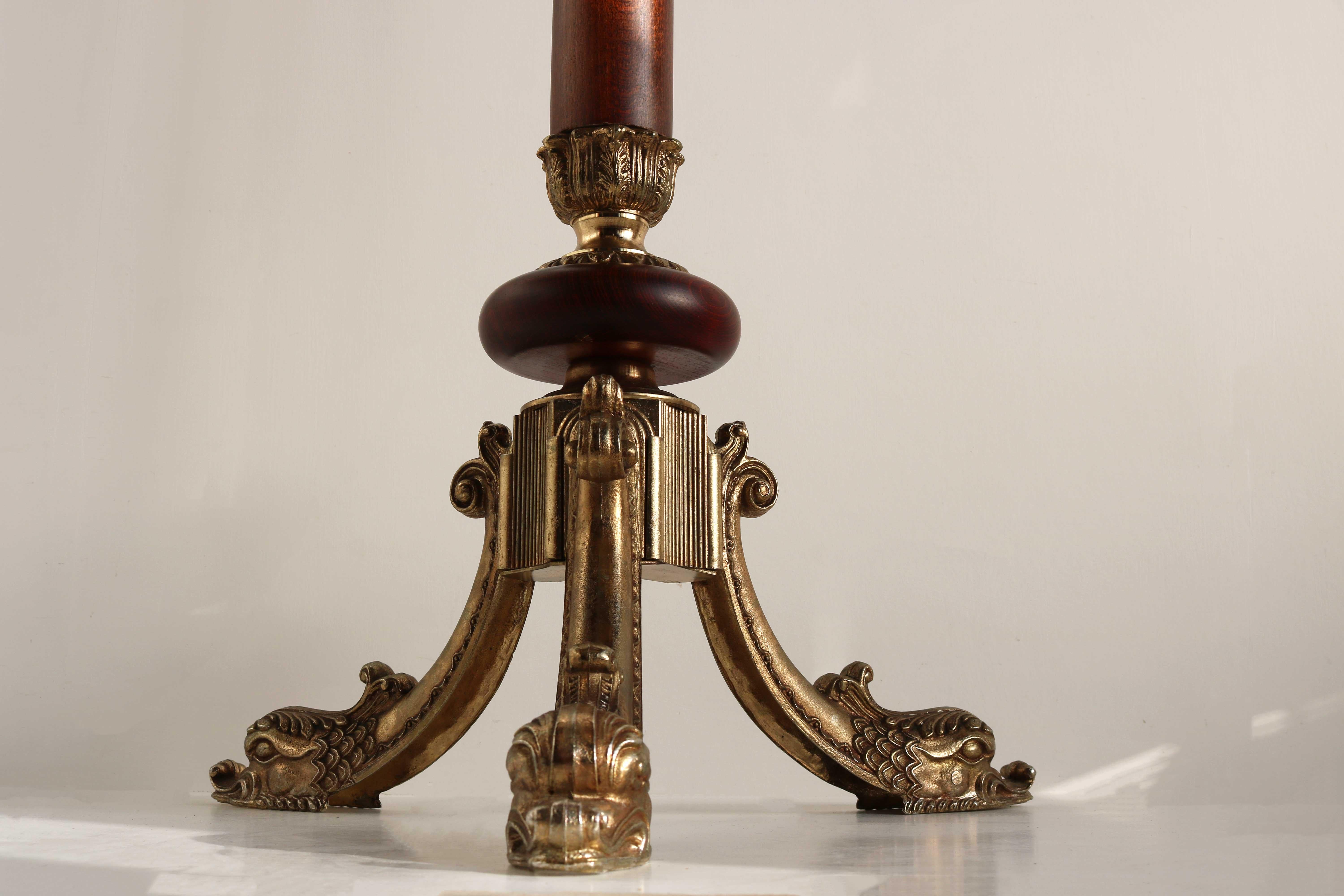 Mid-20th Century Italian Ornate Brass & Wood Coat Hat Rack Hall Tree Floor Stand Neo Classical