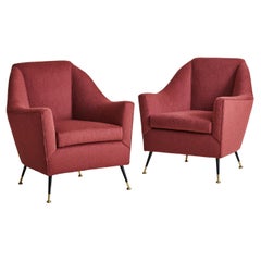 Italian Osvaldo Borsani Style Lounge Chair in Burgundy Alpaca Mohair, 1960s