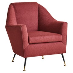 Italian Osvaldo Borsani Style Lounge Chair in Burgundy Alpaca Mohair, 1960s