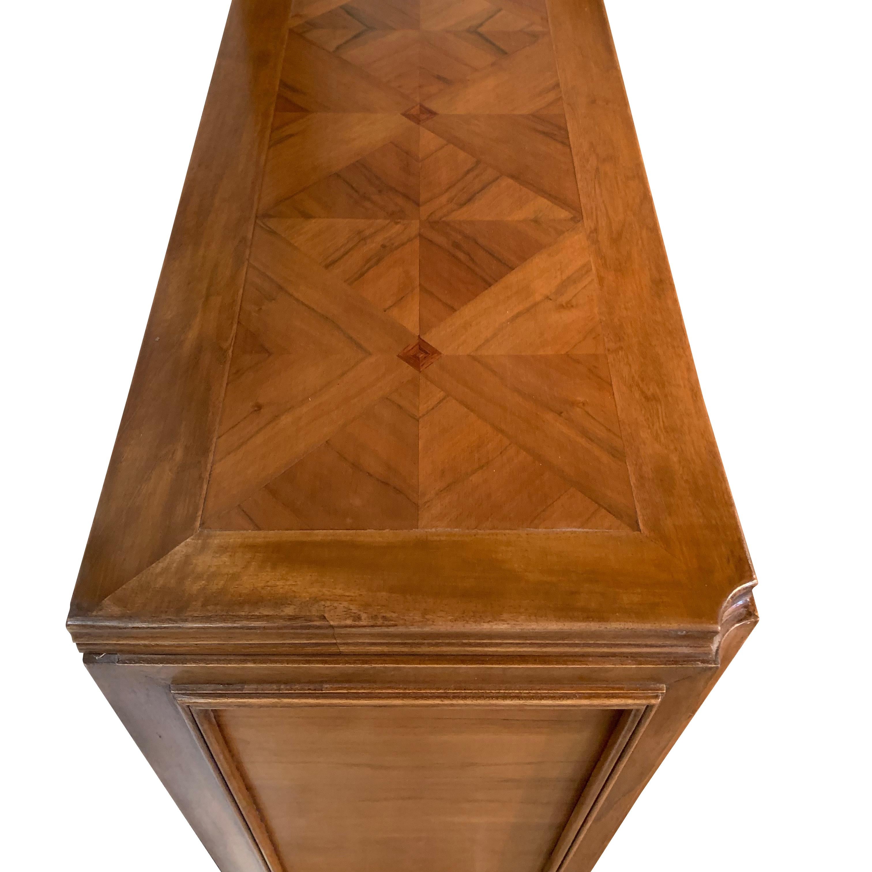 Parquetry Walnut Parquet and Inlaid Top Credenza in the Style of Osvaldo Borsani, 1930s