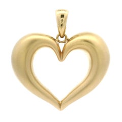 Italian OTC 18k Yellow Gold Large Matte Finish Puffed Open Heart Pendant