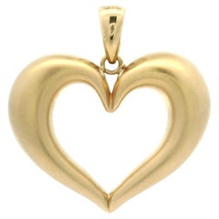 Italian OTC 18k Yellow Gold Large Matte Finish Puffed Open Heart Pendant
