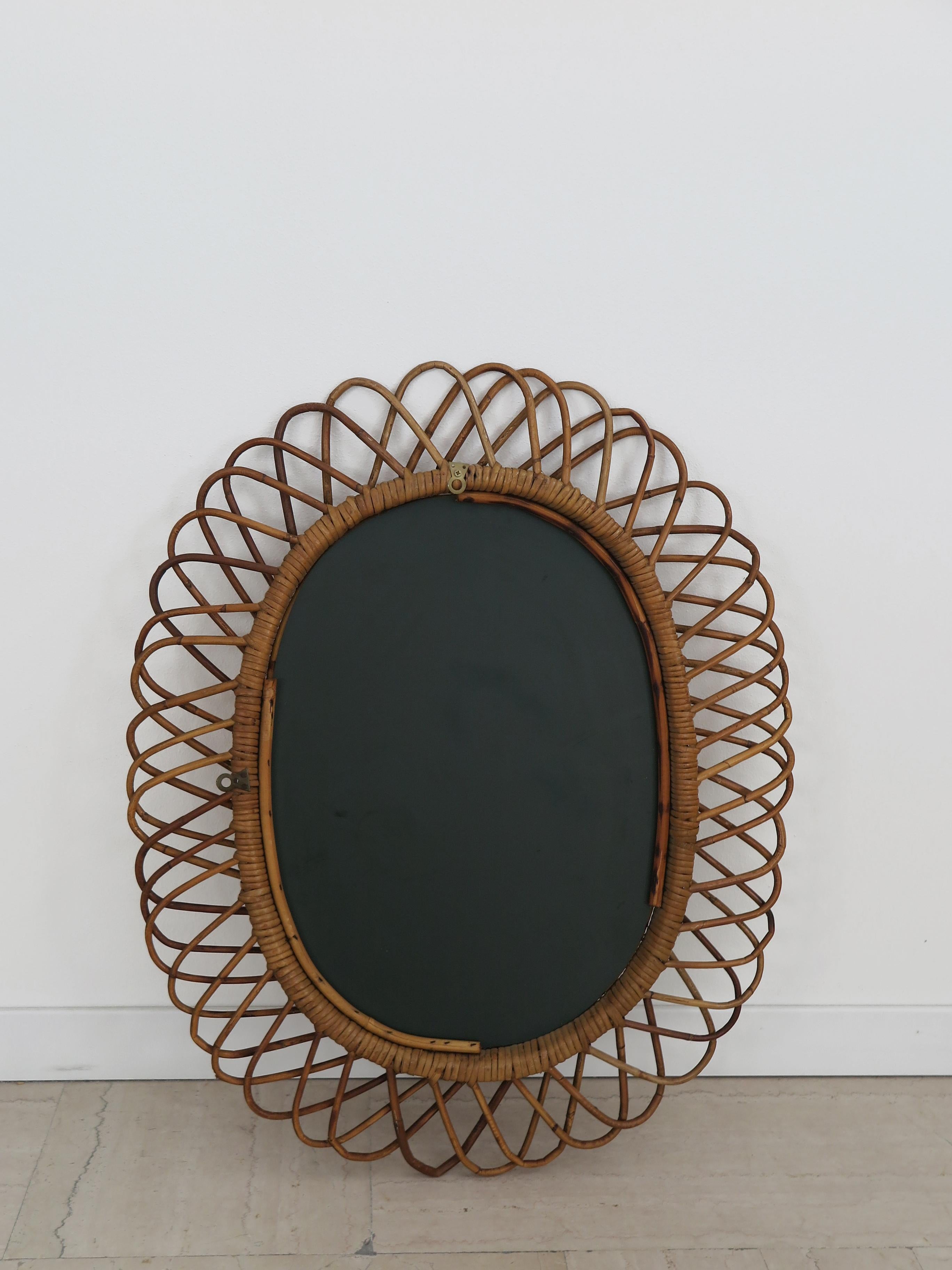 Italian Oval Bamboo Rattan Midcentury Wall Mirror, 1950s For Sale 6