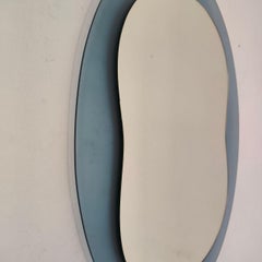 Italian Oval Blue Glass Mirror in the Style of Veca, 1970s