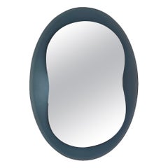 Italian Oval Blue Glass Mirror in the Style of Veca, 1970s