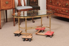 Italian Oval Brass & Glass Coffee Table with Mirror Detail, 20th Century