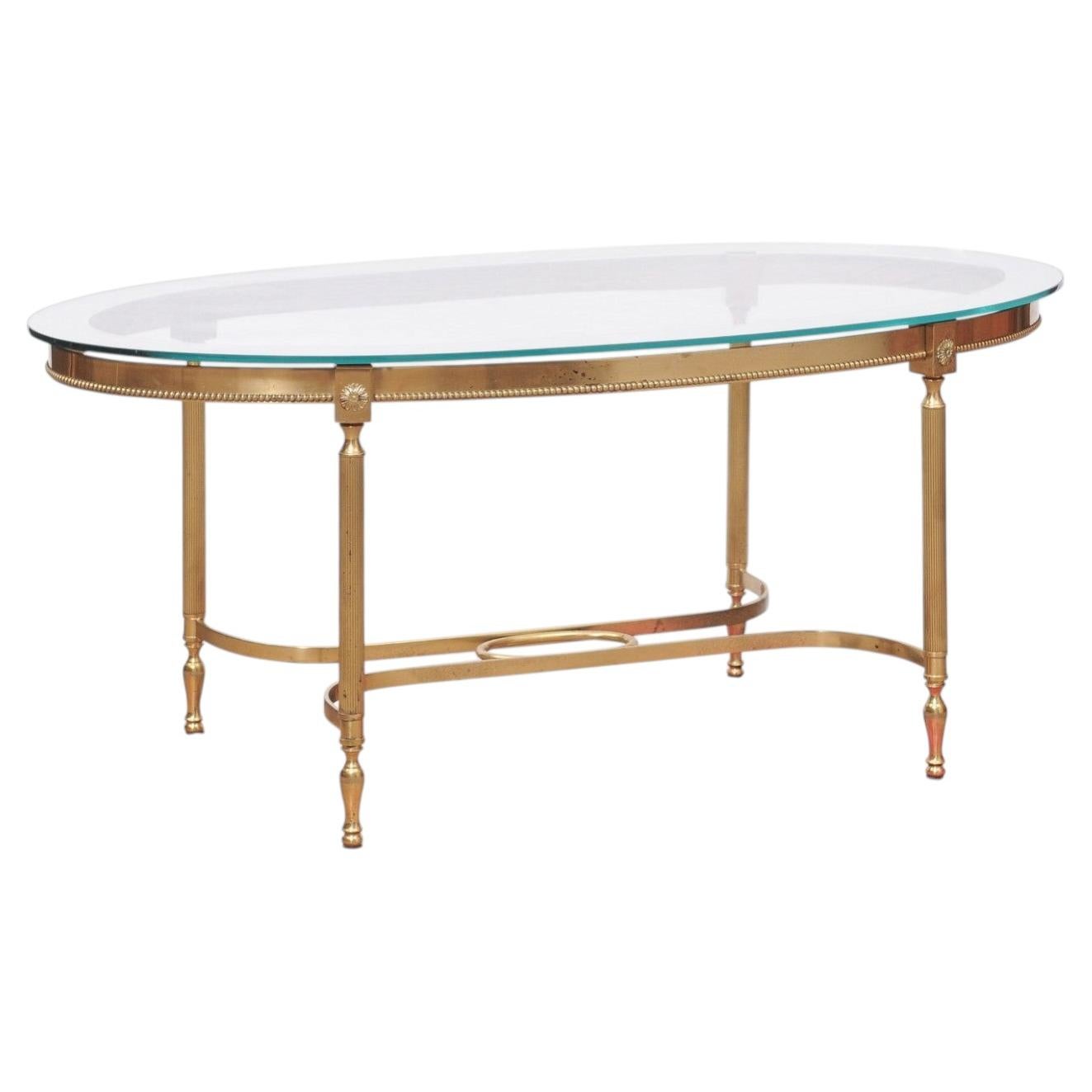 Italian Oval Brass & Glass Coffee Table with Mirror Detail, 20th Century