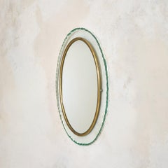 Italian Oval Brass + Glass Wall Mirror, 1960s