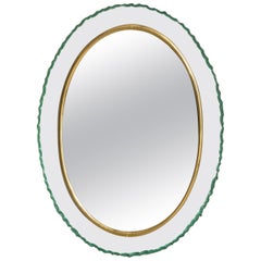 Italian Oval Brass + Glass Wall Mirror, 1960s