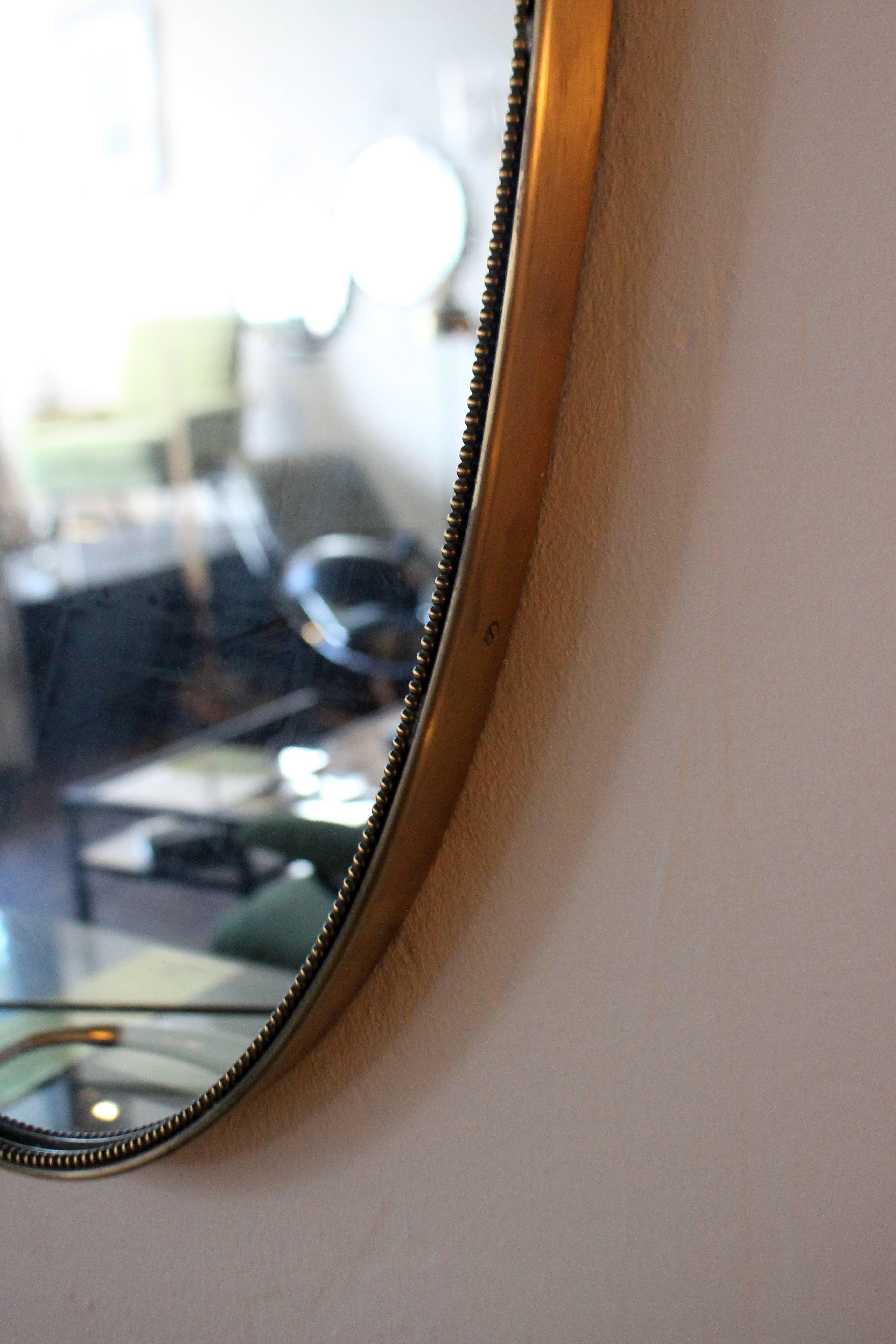 Mid-Century Modern Italian Oval Brass Mirror