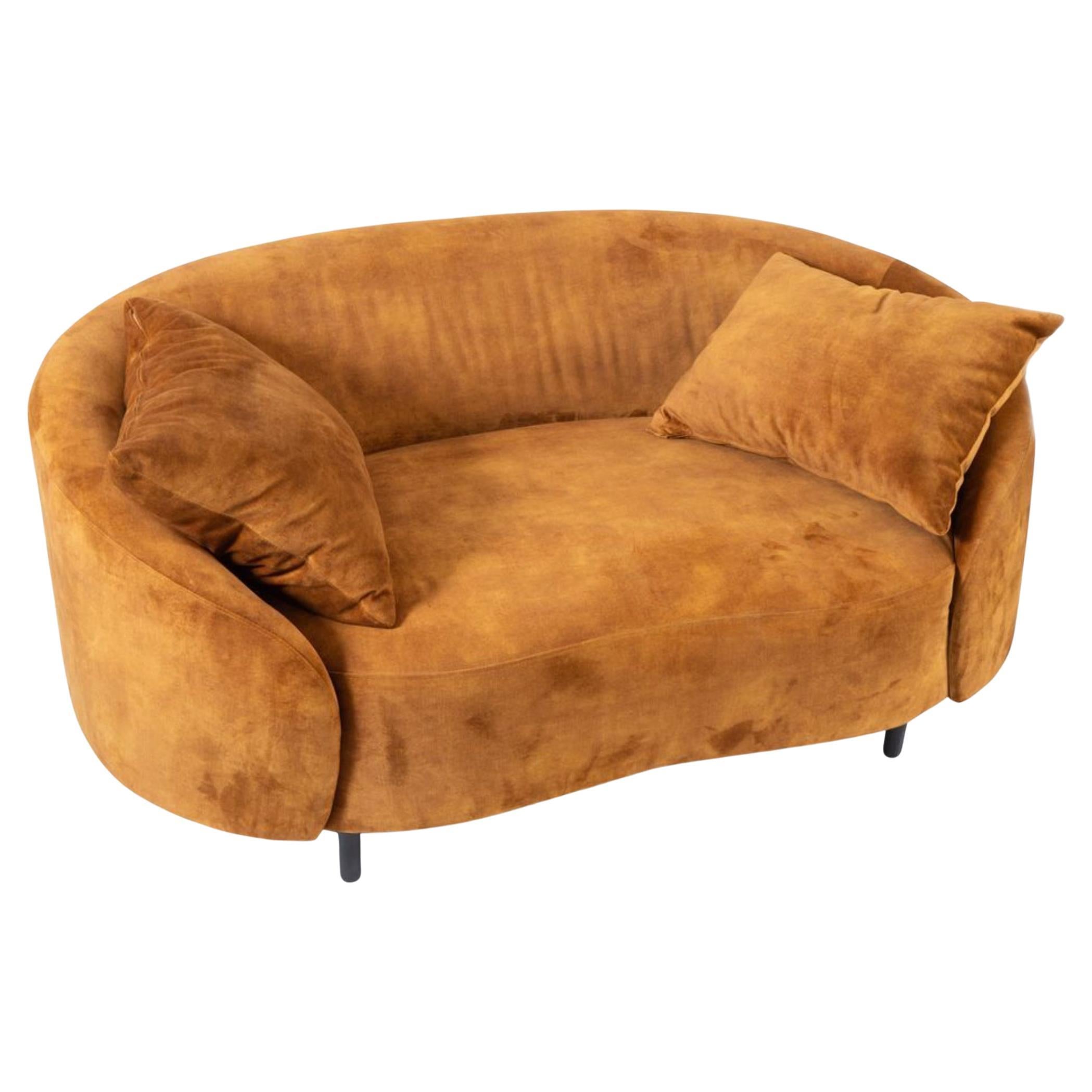 Italian Oval Canapé Wooden Frame Upholstered in Fabric by Living Divani
