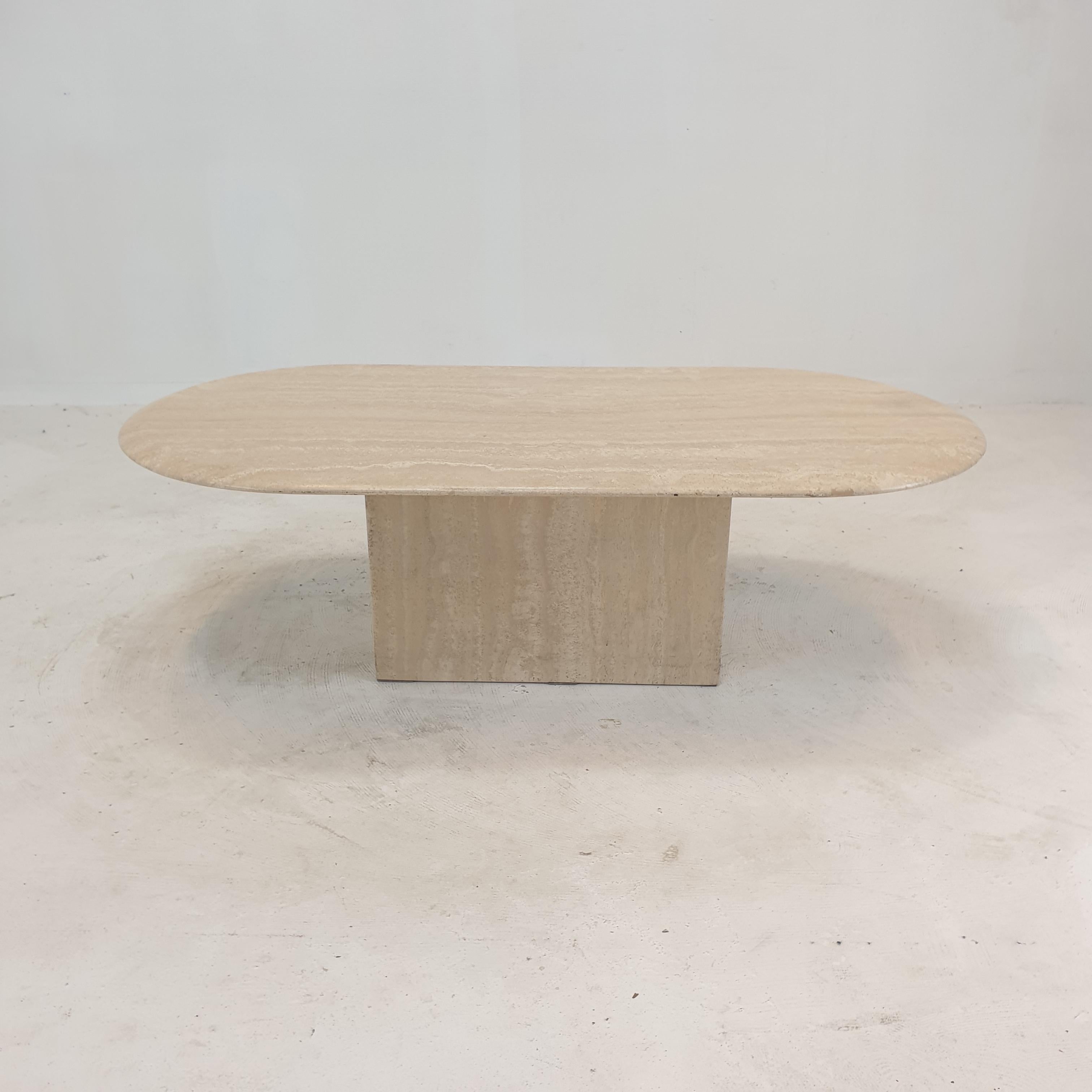 Mid-Century Modern Italian Oval Coffee Table in Travertine, 1980s For Sale