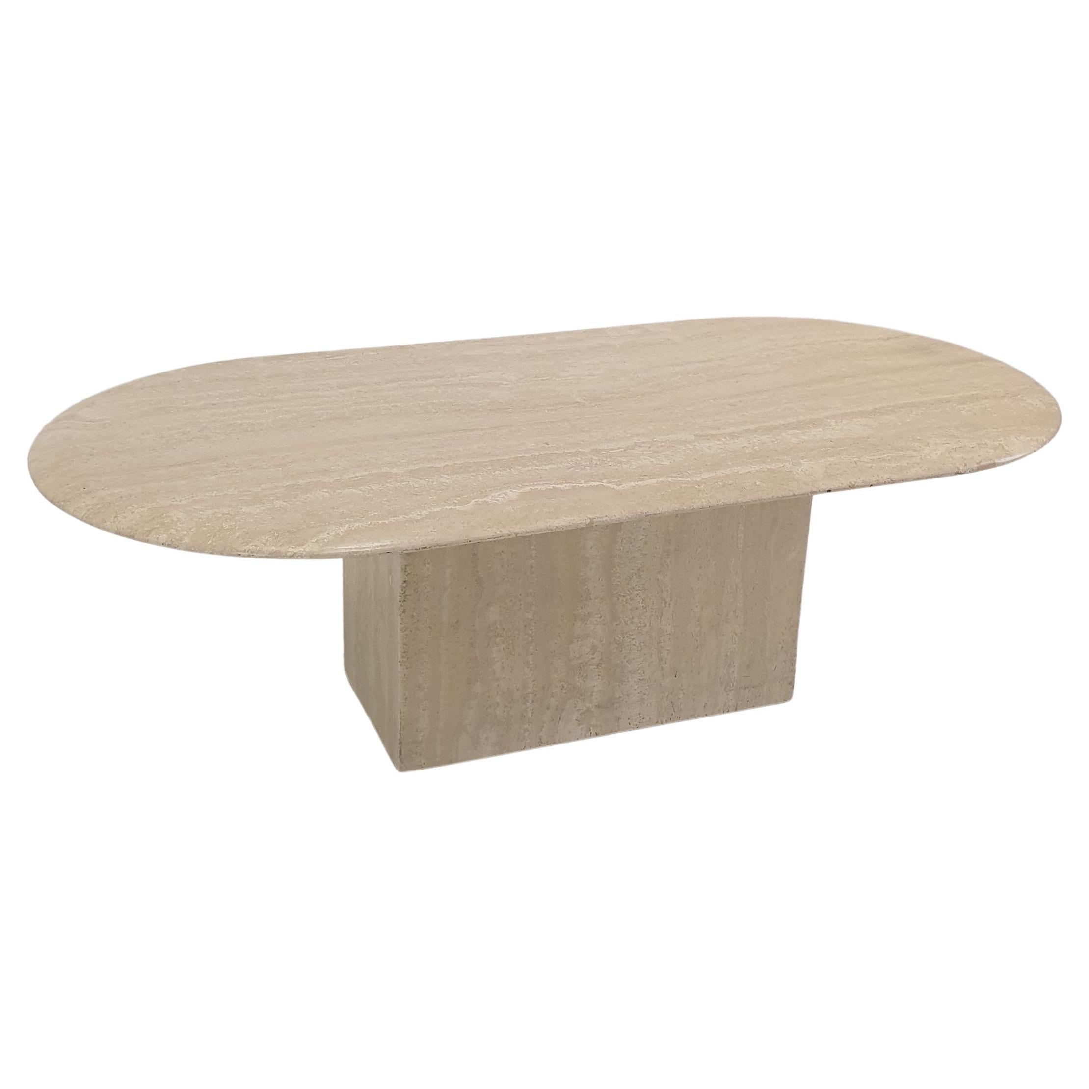 Italian Oval Coffee Table in Travertine, 1980s For Sale