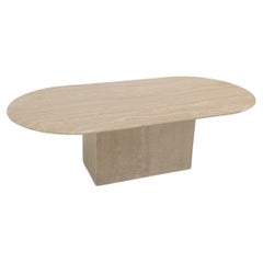 Italian Oval Coffee Table in Travertine, 1980s