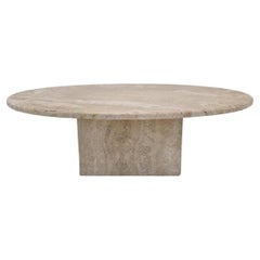 Italian Oval Coffee Table in Travertine, 1980s