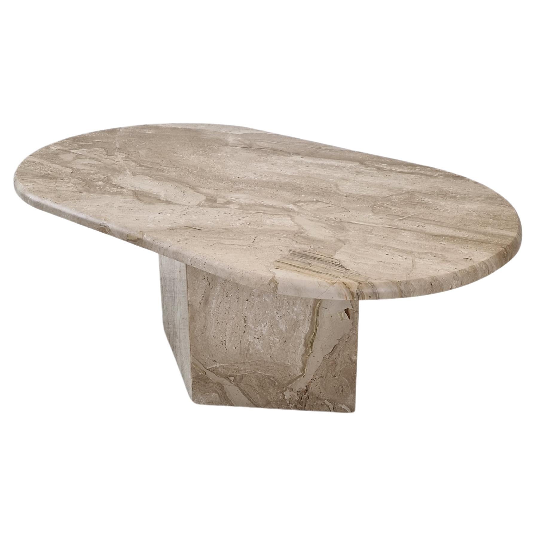 Italian Oval Coffee Table in Travertine, 1980s