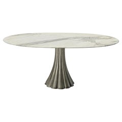 Italian Oval Dining Table in Marble and Steel