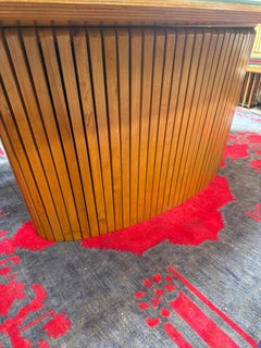 Italian Oval Dining Table with Fluted Wood Base, 1970s