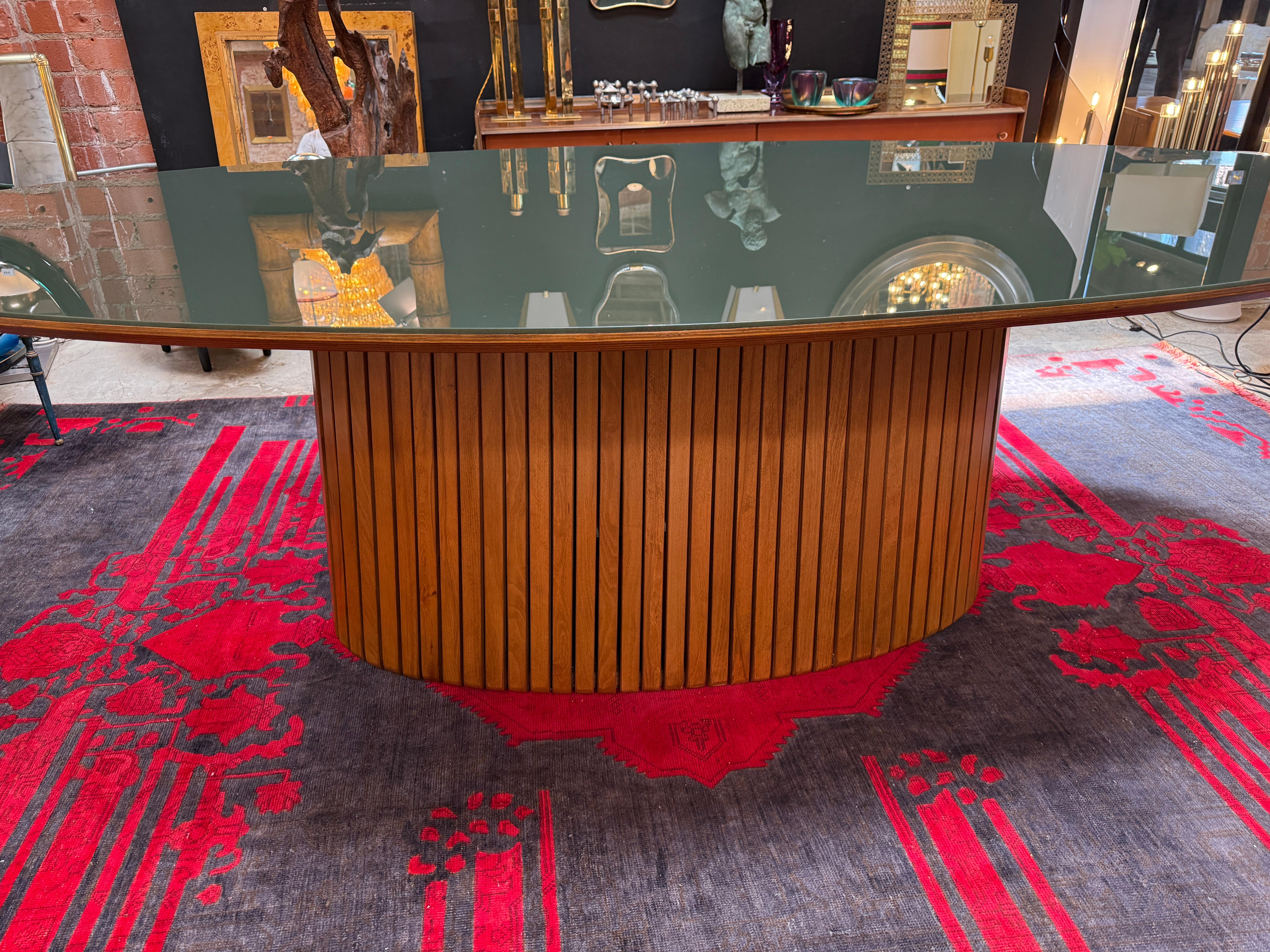 XX secolo Italian Oval Dining Table with Fluted Wood Base, 1970s in vendita