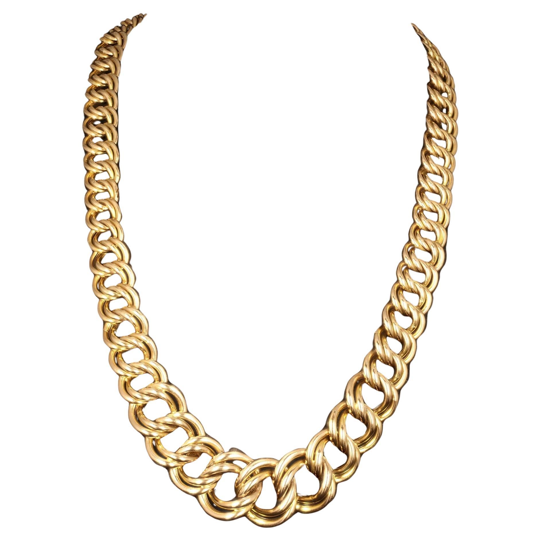 Italian Oval Double Graduated Chunky 14K Yellow Gold Link Statement Necklace  For Sale
